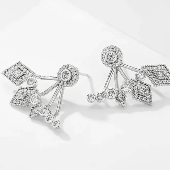 “Angel of Mine” Luxury Diamond Rhinestone Climber Gold Silver Stud Sexy Earrings - Picture 4 of 9